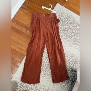 Abercrombie & Fitch Wide Leg Linen Pants Size Medium Regular Brown